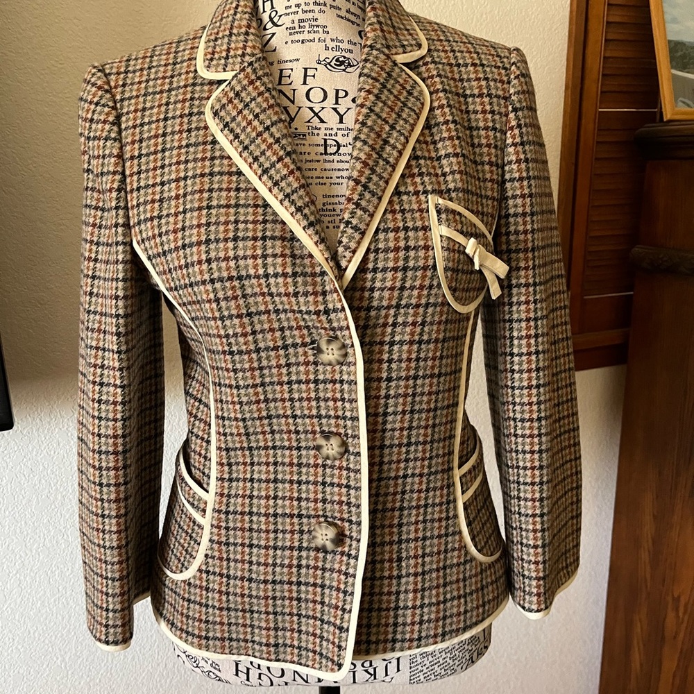 Juicy Couture Brown Plaid Blazer with Cream Trim
